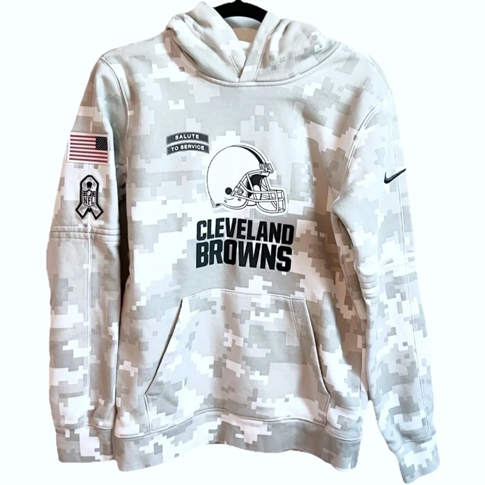 Cleveland Browns NFL Youth Salute To Service Pullover Hoodie White Gray Large